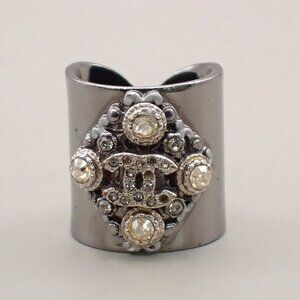 CHANEL CC Logo Rhinestone Ring 06P Silver Plated France Accessory 34KA622